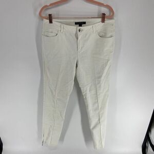 Lafayette 148 White Mid Rise Pleat front Skinny Jean Pant Womens 8
